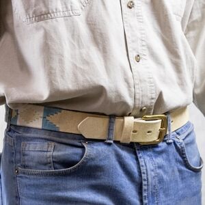 Raw leather belt - Light Blue and White Pampa Pattern El Boyero